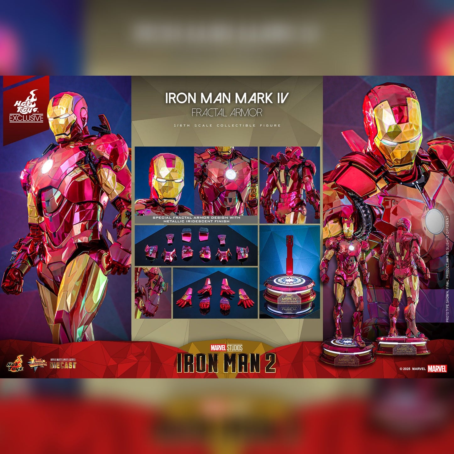 Iron Man 2: Iron Man Mark VI (Fractal Armor): Exclusive: 1/6th Action Figure - Hot Toys Action Figures