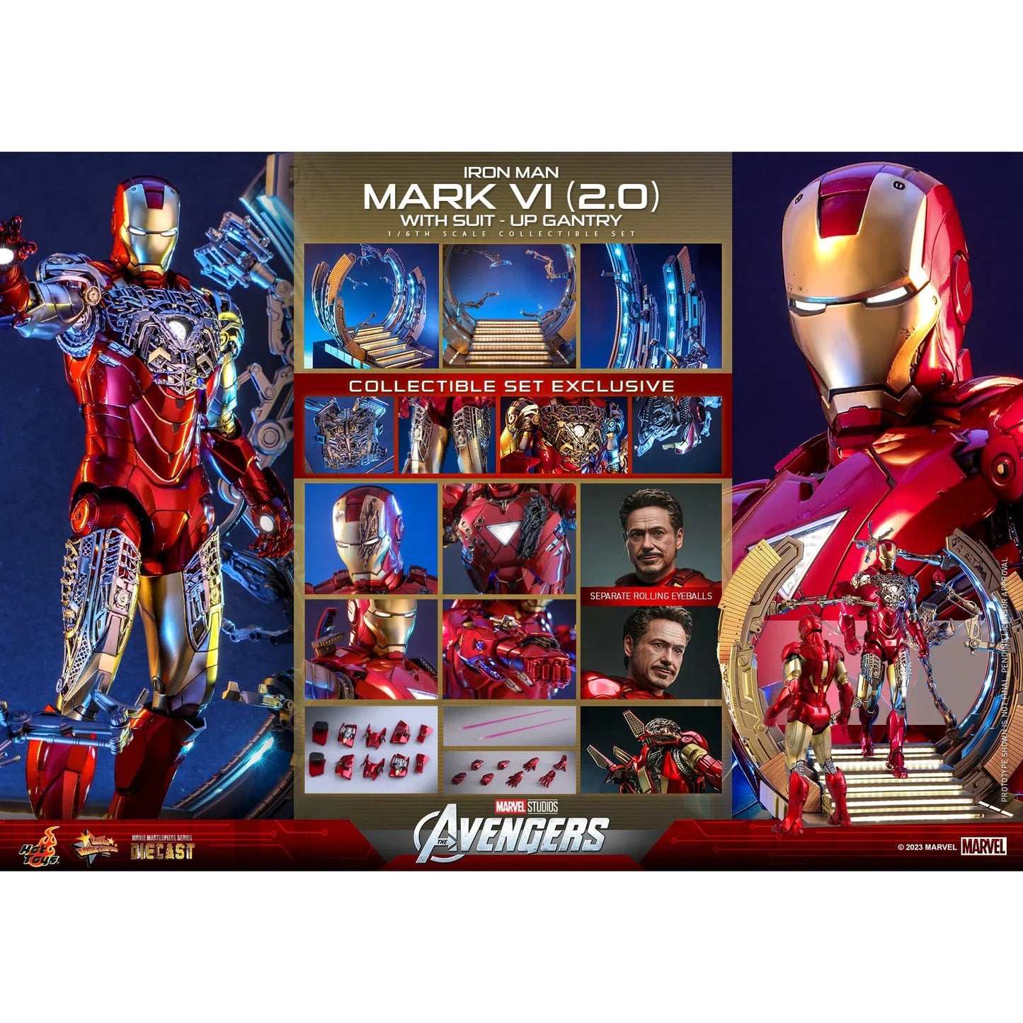Iron Man: Mark VI (2.0): With Suit Up Gantry: Marvel: MMS688D53 - Hot Toys Action Figure