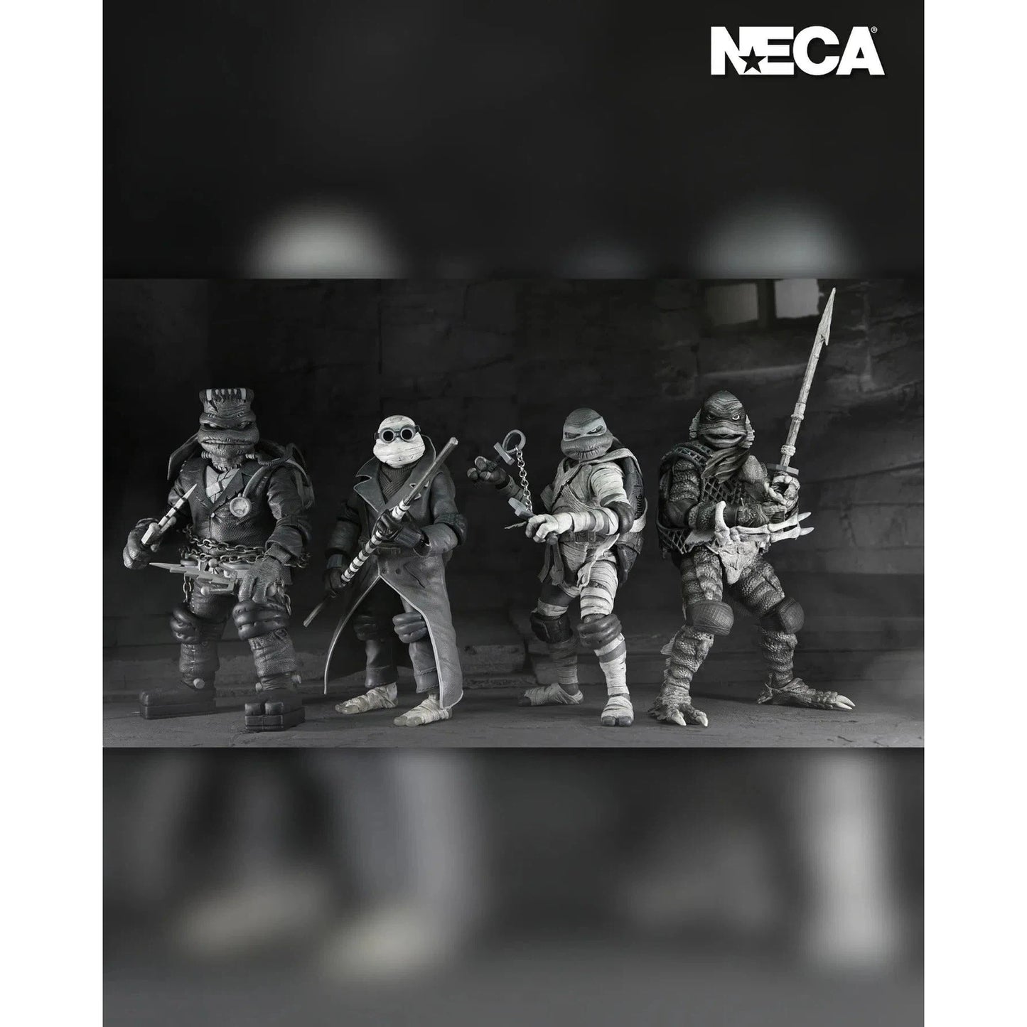Universal Monsters x Teenage Mutant Ninja Turtles Turtles: (Black & White): 7" Action Figure Figure 4-Pack: Neca - Neca Action Figure