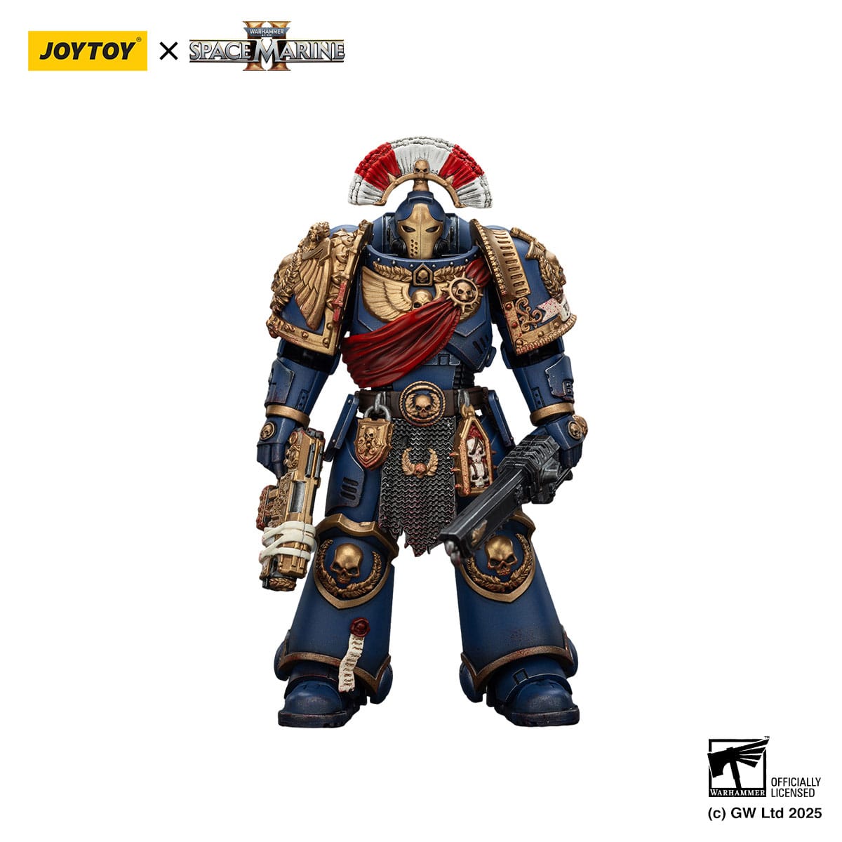 Warhammer 40,000: Space Marine 2: Ultramarines: Secundus Armor with Artificer Bolt Rifle, Chainsword and Bolt Pistol: 1/18 Scale Action Figure - Joy Toy Action Figure