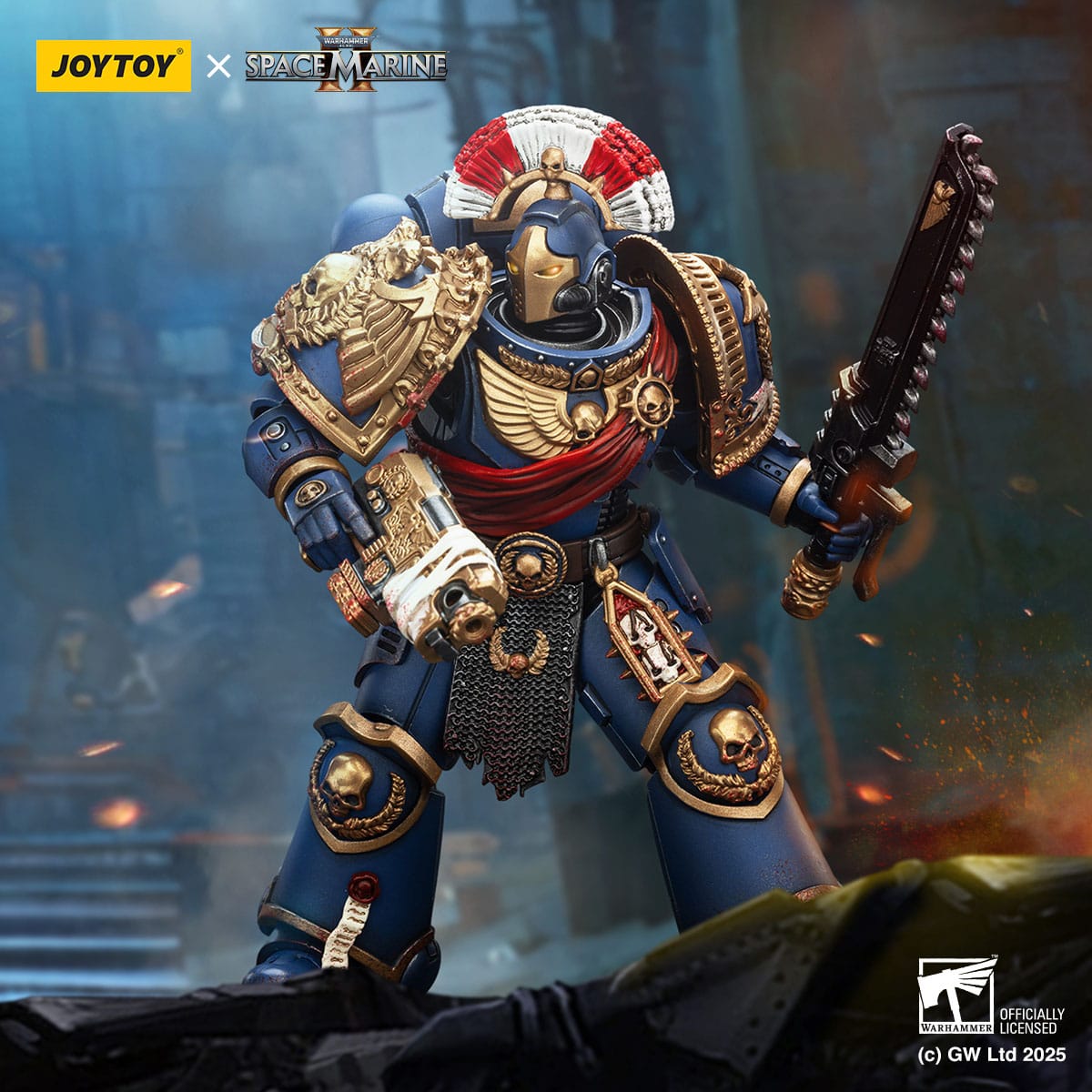 Warhammer 40k: Space Marine 2: Ultramarines: Secundus Armor with Artificer Bolt Rifle, Chainsword and Bolt Pistol: Action Figure - Joy Toy Action Figure