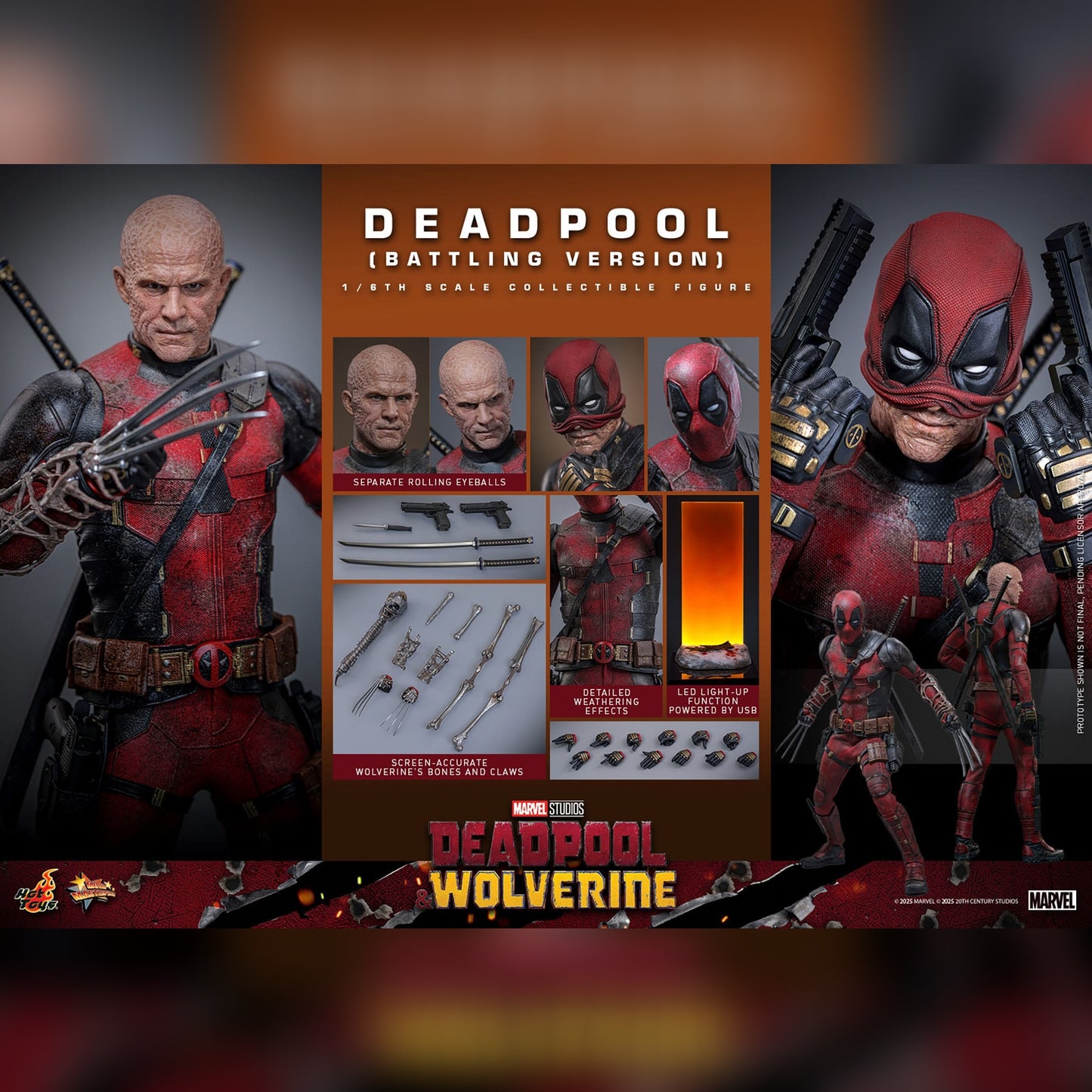 Deadpool & Wolverine: Deadpool: Battling Version: 1/6th - Hot Toys Action Figures