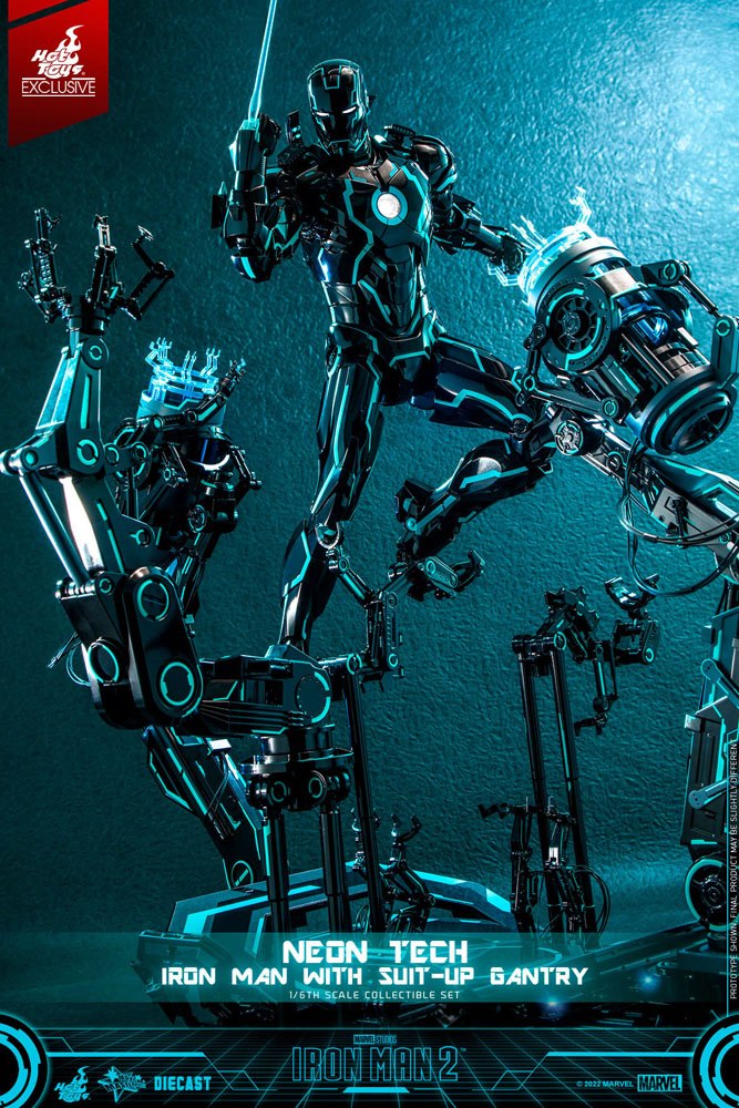 Iron Man 2: Neon Tech Iron Man with Suit-Up Gantry: 1/6 Scale Action Figure Set - Hot Toys Action Figure