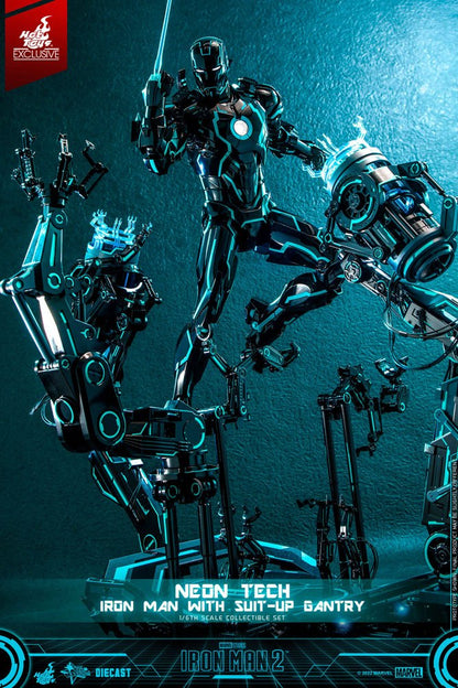 Iron Man 2: Neon Tech Iron Man with Suit-Up Gantry: 1/6 Scale Action Figure Set - Hot Toys Action Figure