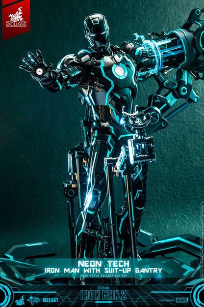 Iron Man 2: Neon Tech Iron Man with Suit-Up Gantry: 1/6 Scale Action Figure Set - Hot Toys Action Figure