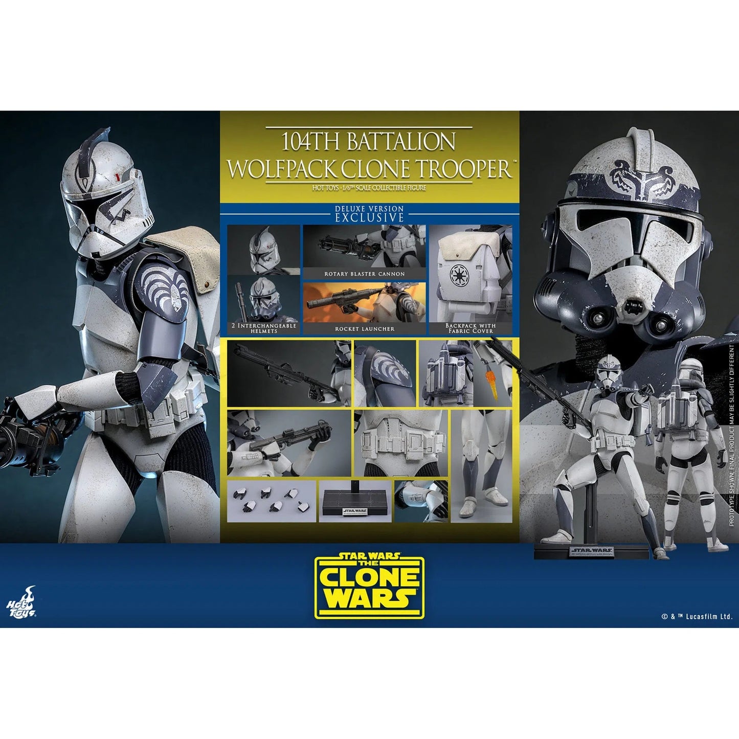 Star Wars: The Clone Wars: Battalion Wolfpack Clone Trooper: Deluxe Version: 1/6th - Hot Toys Action Figures