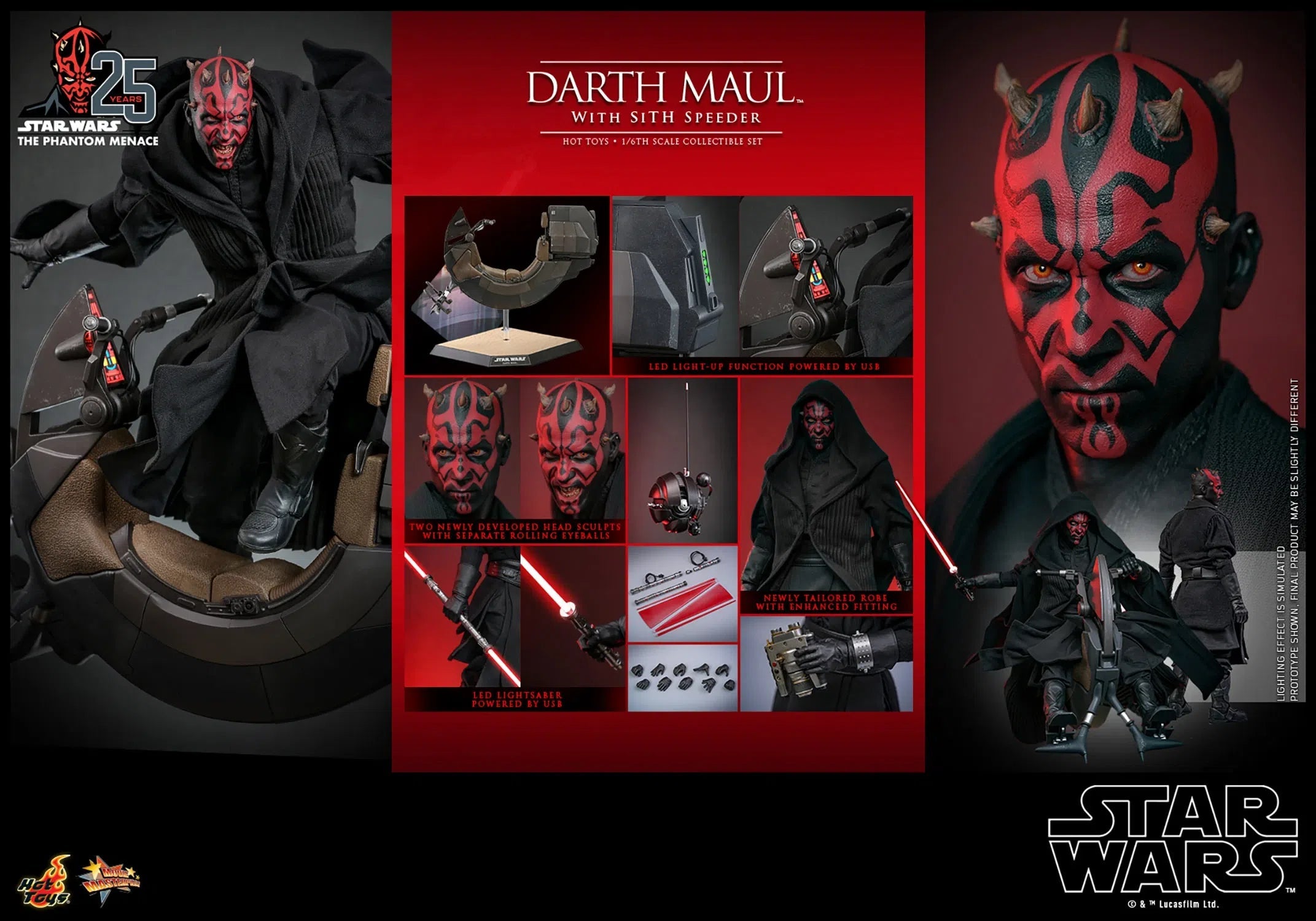 Star Wars: The Phantom Menace: Darth Maul With Sith Speeder: Sixth Scale Figure Hot Toys