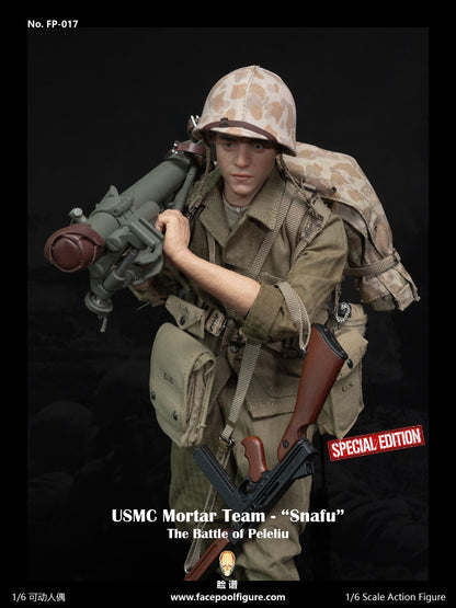 The Pacific War: WWII: Mortar Team Member: "Snafu" Merriell: Special Edition With Mortar Set: Sixth Scale FacePool