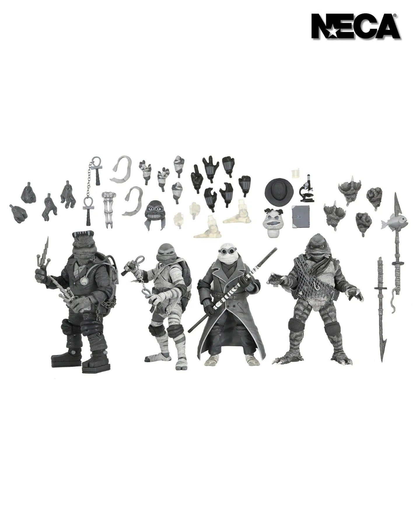 Universal Monsters x Teenage Mutant Ninja Turtles Turtles: (Black & White): 7" Action Figure Figure 4-Pack: Neca Neca