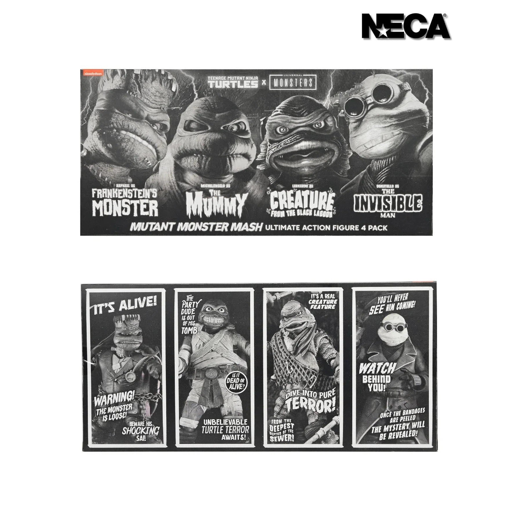 Universal Monsters x Teenage Mutant Ninja Turtles Turtles: (Black & White): 7" Action Figure Figure 4-Pack: Neca Neca