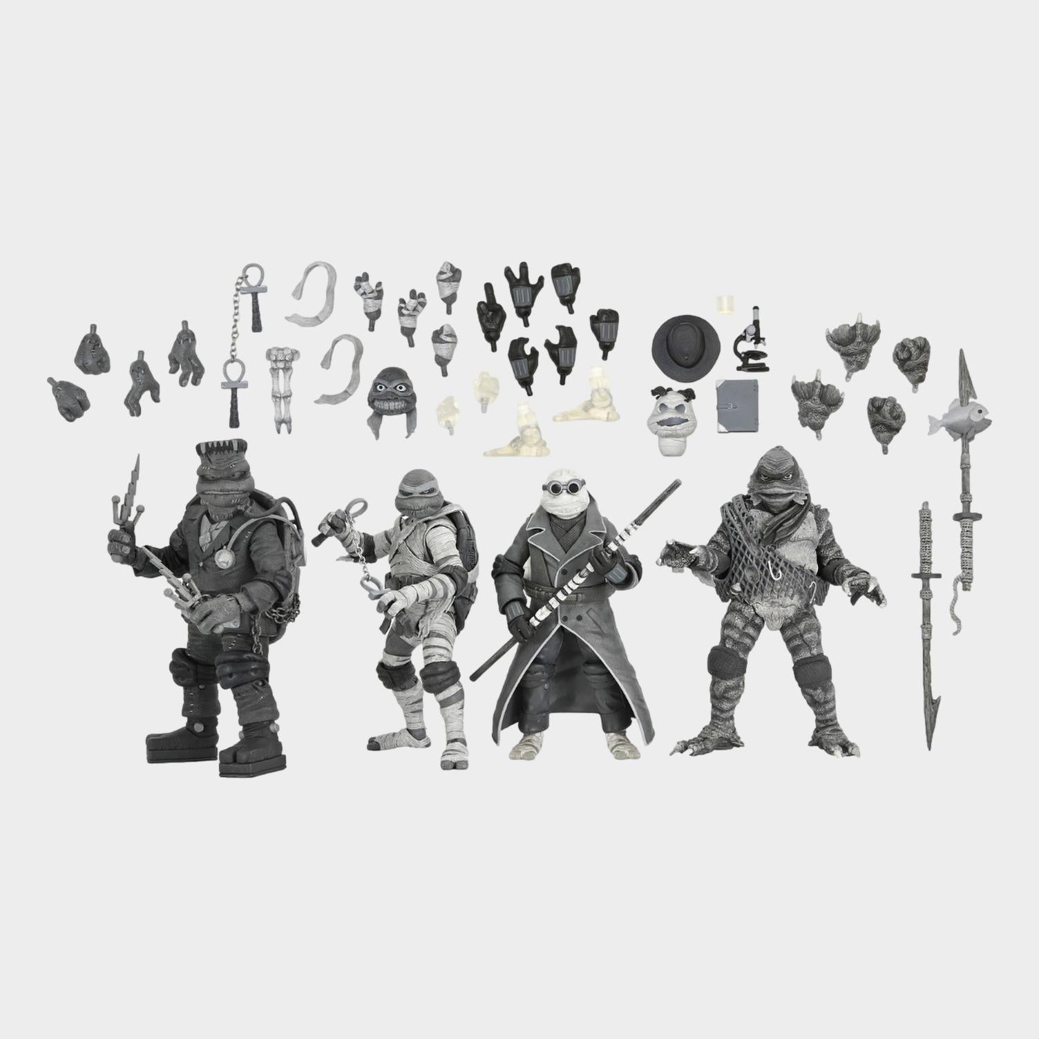 Universal Monsters x Teenage Mutant Ninja Turtles Turtles: (Black & White): 7" Action Figure Figure 4-Pack: Neca Neca