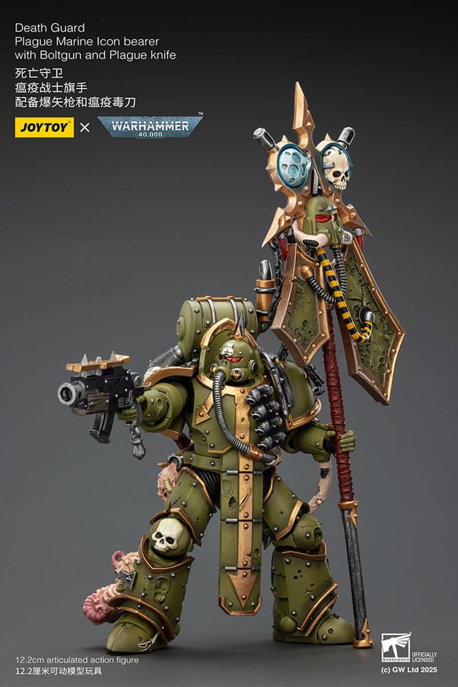 Warhammer 40,000 Action Figure Death Guard Plague Marine Icon bearer with Boltgun and Plague knife 12 cm - Joy Toy Action figures