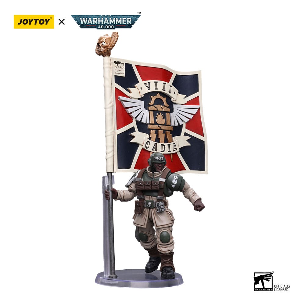 Warhammer 40k: Astra Militarum: Cadian Command Squad Veteran with Regimental Standard: Action Figure - Joy Toy Action Figure