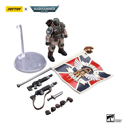 Warhammer 40k: Astra Militarum: Cadian Command Squad Veteran with Regimental Standard: Action Figure - Joy Toy Action Figure