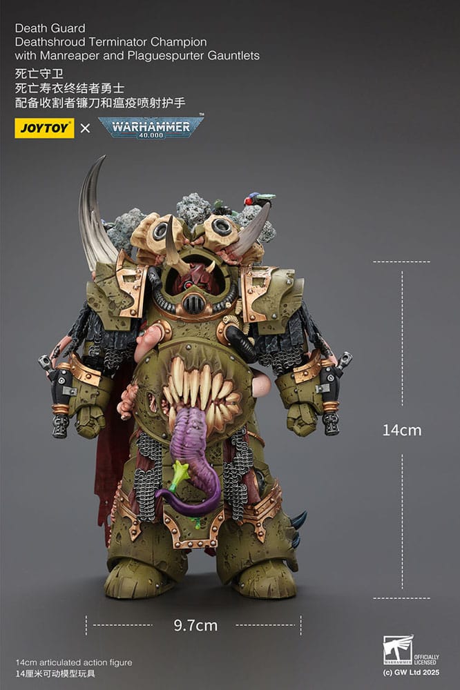 Warhammer 40k: Death Guard: Deathshroud Terminator Champion with Manreaper and Plaguespurter Gauntlets: Action Figure - Joy Toy Action Figure