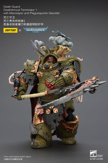 Warhammer 40k: Death Guard: Deathshroud Terminator (Ver. 1) with Manreaper and Plaguespurter Gauntlet: Action Figure - Joy Toy Action Figure