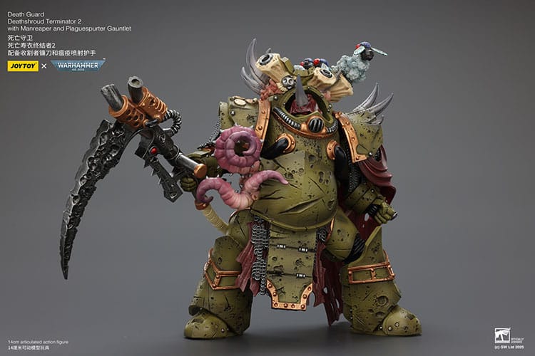 Warhammer 40k: Death Guard: Deathshroud Terminator (Ver. 2) with Manreaper and Plaguespurter Gauntlet: Action Figure - Joy Toy Action Figure