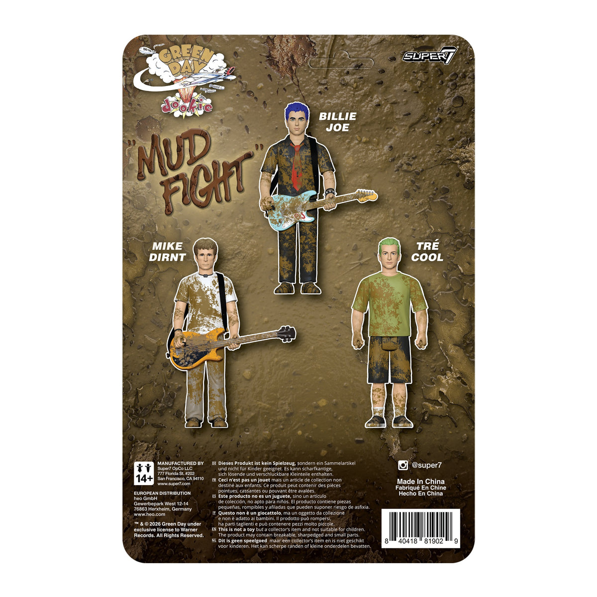 Green Day ReAction Action Figure Wave 01 Mike Dirnt (Mud Fight) - Super7 Action Figures