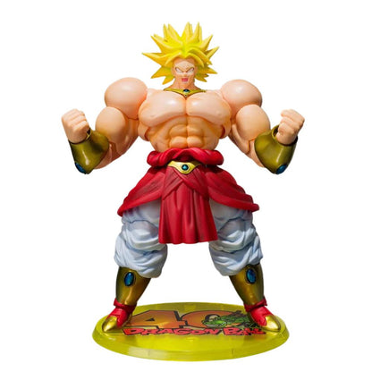 Super Saiyan character figurine with red outfit and yellow hair on a gray background
