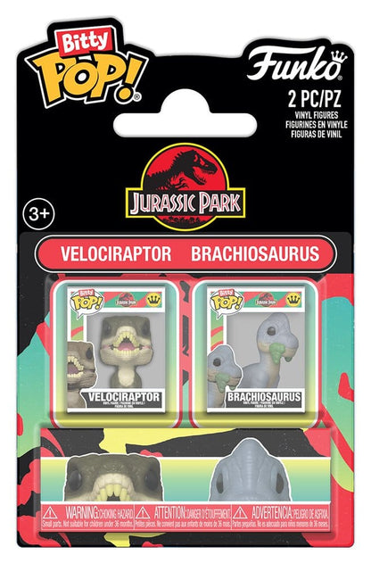 Jurassic Park Bitty POP! Vinyl Figure 2-Pack Velociraptor & Brachiosaurus 2 cm - Funko Mini Figures, POP! Figures