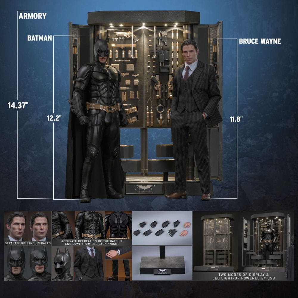 Batman: The Dark Knight: Armory With Bruce Wayne & Batman: 2.0 - Hot Toys Action Figures